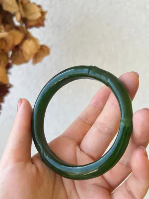 Green Hetian Jade Bamboo Bangle 56mm x 55mm, 碧玉竹节手镯