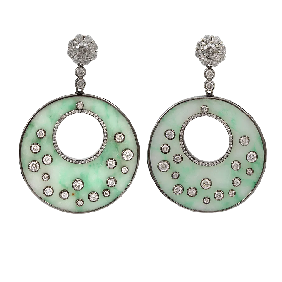 Green Jade Diamond Round Drop Earrings