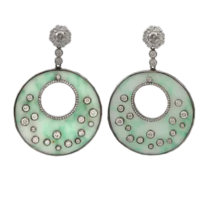 Green Jade Diamond Round Drop Earrings