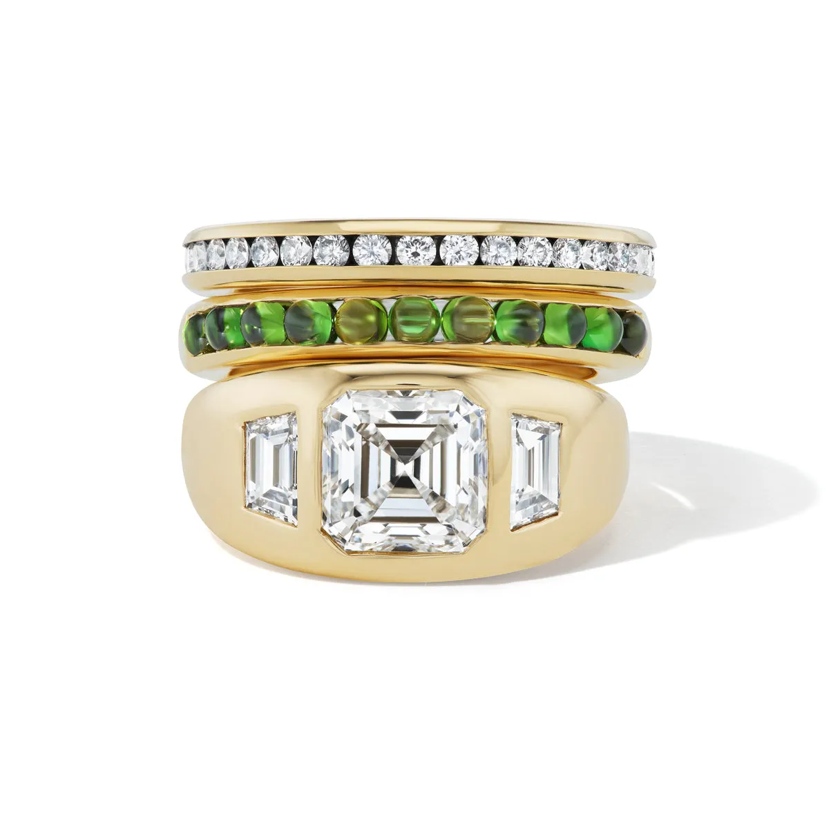 Half-Channel Band with Semi-Precious Cabochons - Garnet