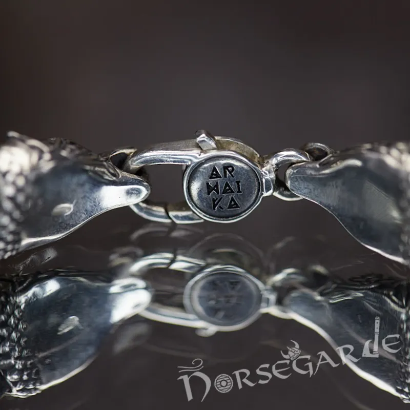 Handcrafted Odin and Wolves Silk Bracelet - Sterling Silver and Brass