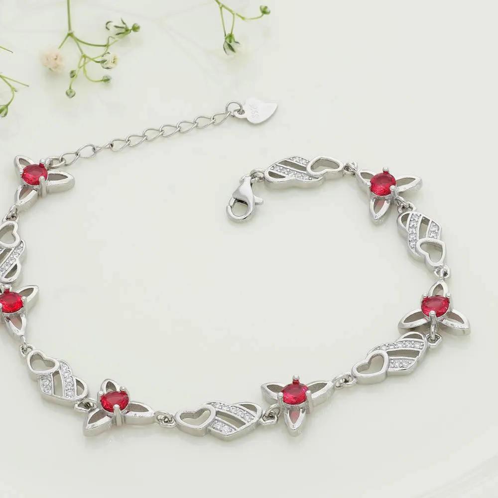 Heart Flower Silver Chain Bracelet For Women