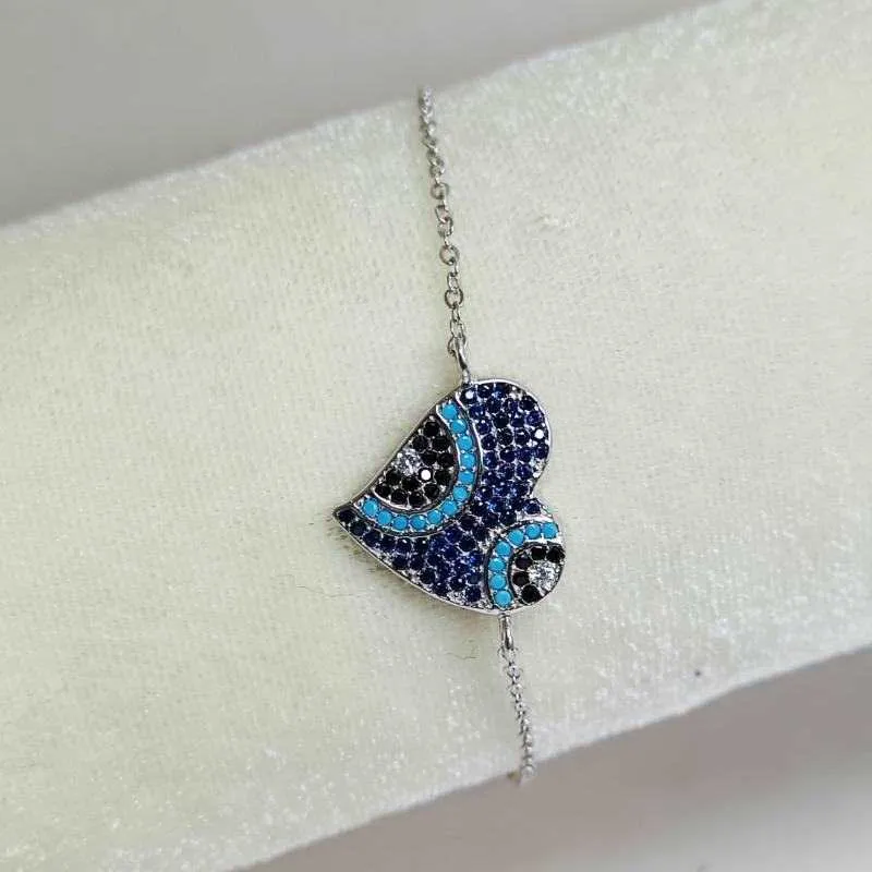 Heart shaped Evil Eye Silver Bracelet