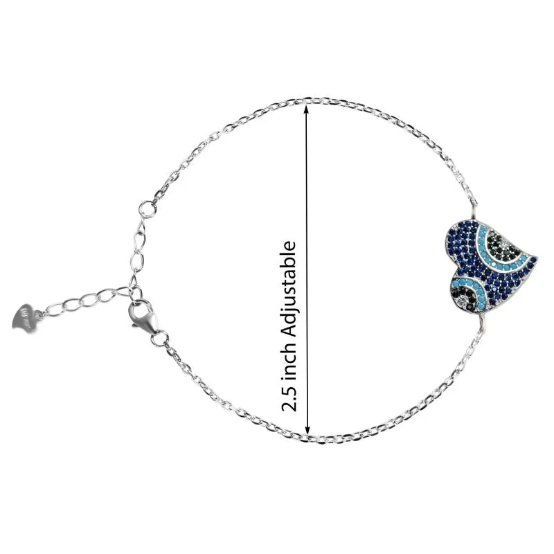 Heart shaped Evil Eye Silver Bracelet