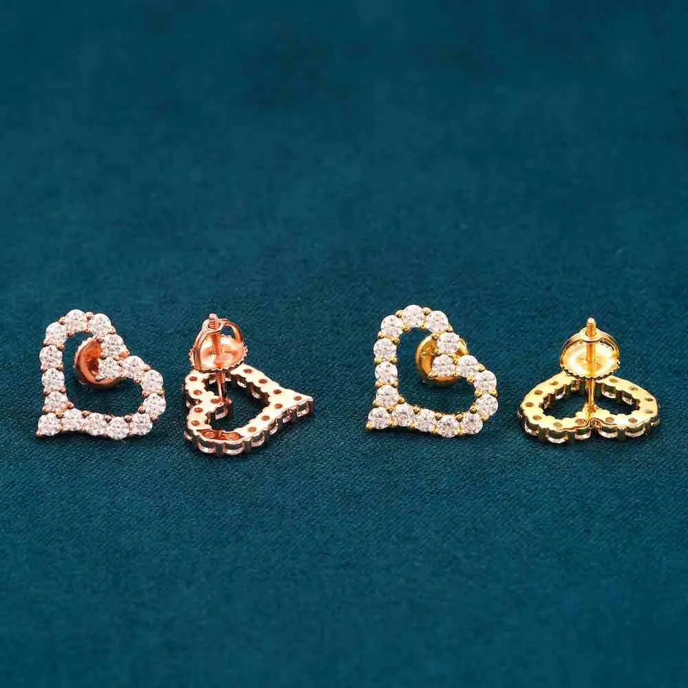 Heart Shaped Hollow Moissanite Earrings 14K Gold