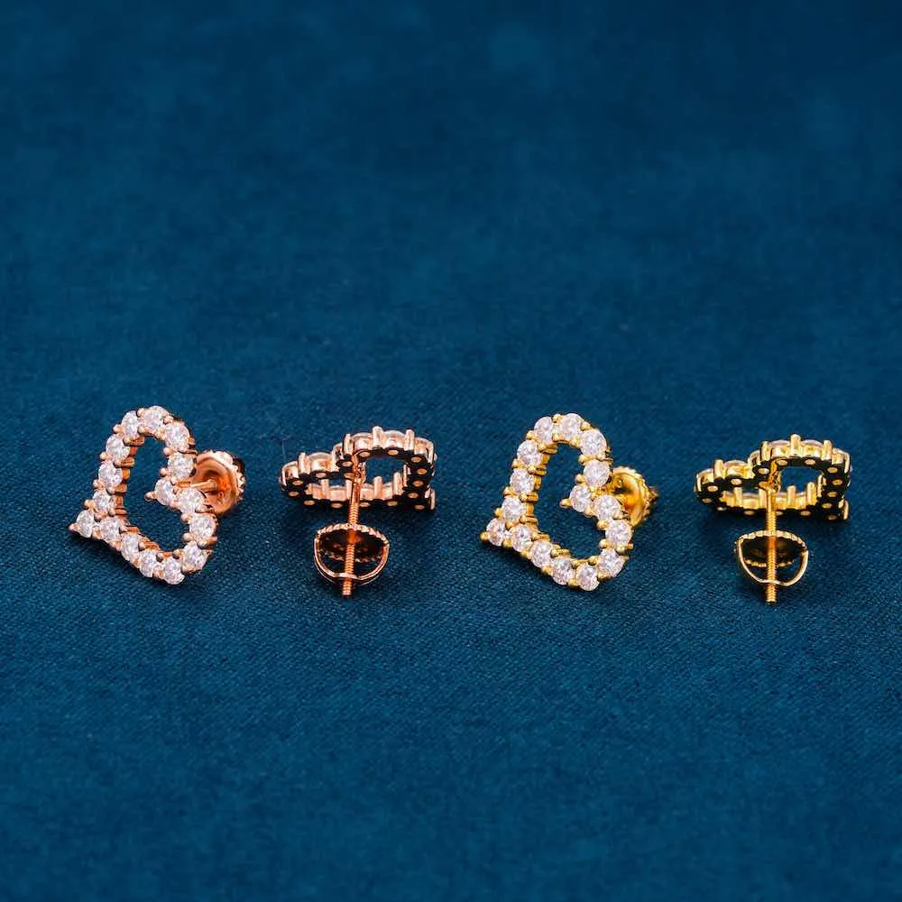 Heart Shaped Hollow Moissanite Earrings 14K Gold
