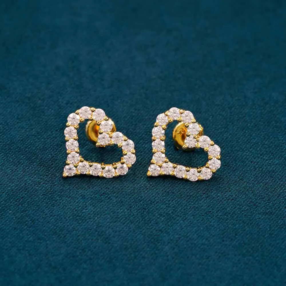 Heart Shaped Hollow Moissanite Earrings 14K Gold