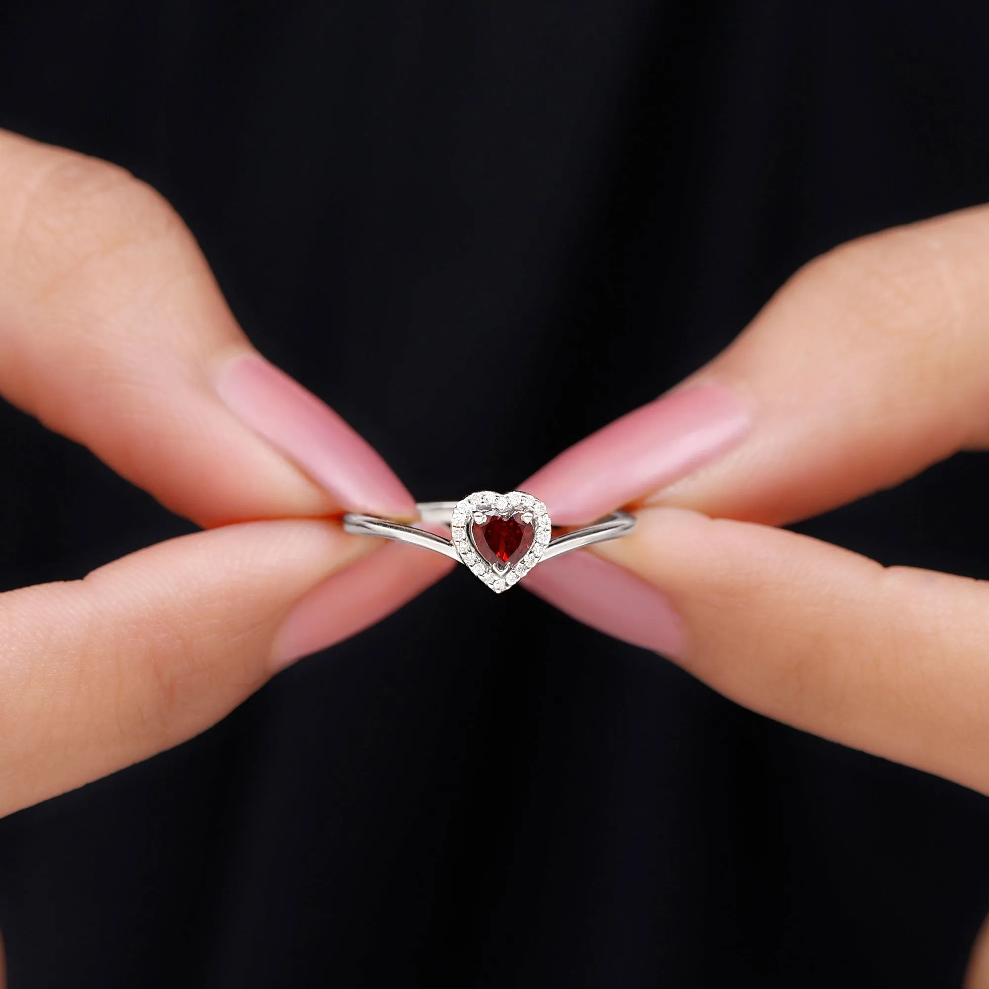 Herat Shape Garnet Promise Ring with Diamond