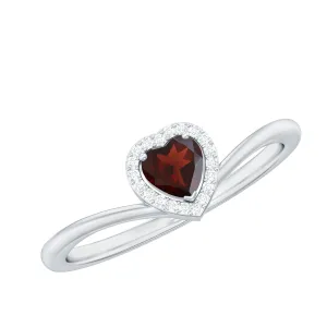 Herat Shape Garnet Promise Ring with Diamond