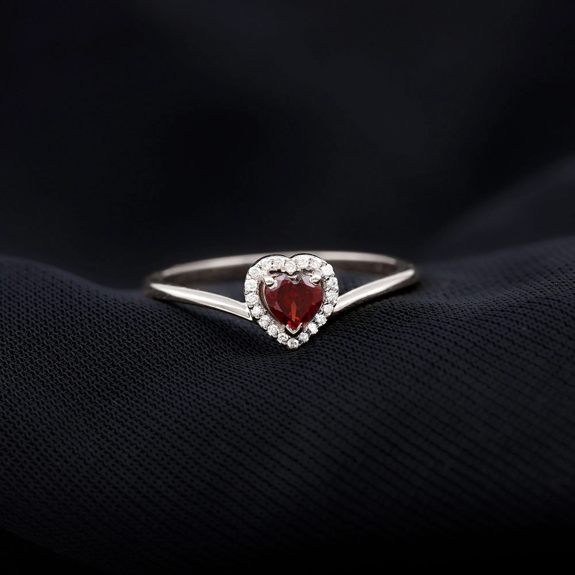 Herat Shape Garnet Promise Ring with Diamond