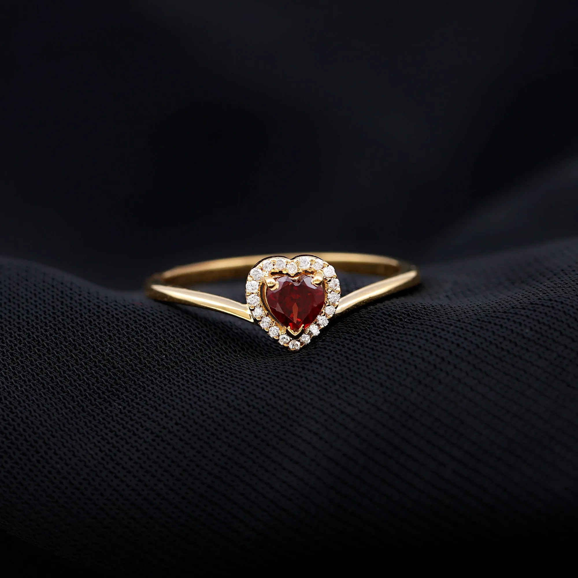 Herat Shape Garnet Promise Ring with Diamond