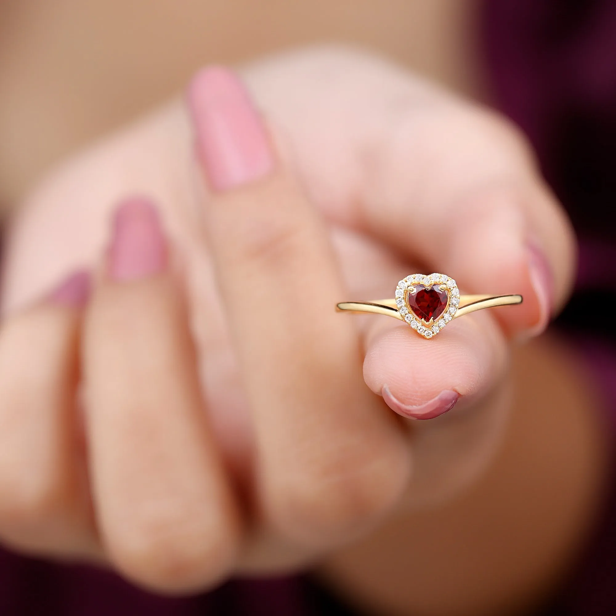 Herat Shape Garnet Promise Ring with Diamond