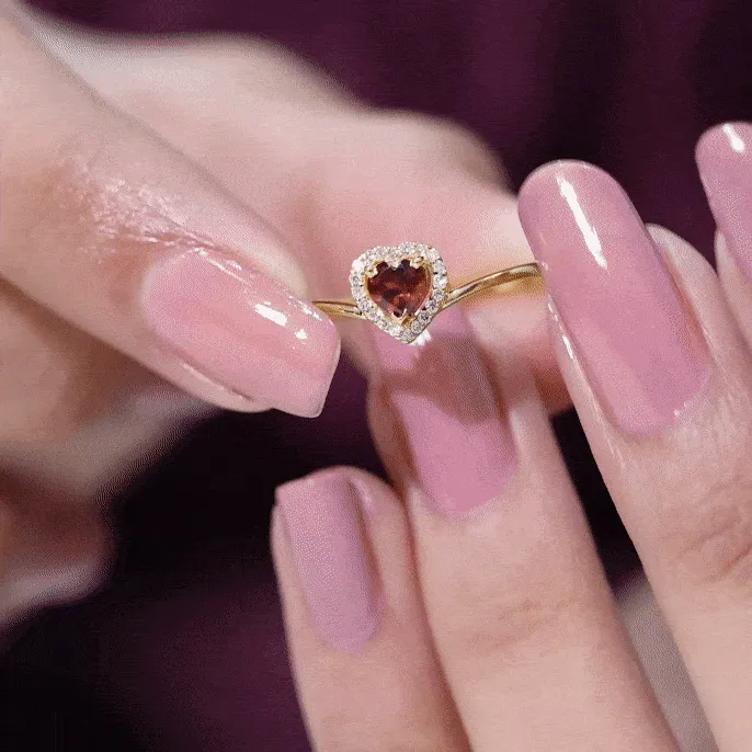 Herat Shape Garnet Promise Ring with Diamond