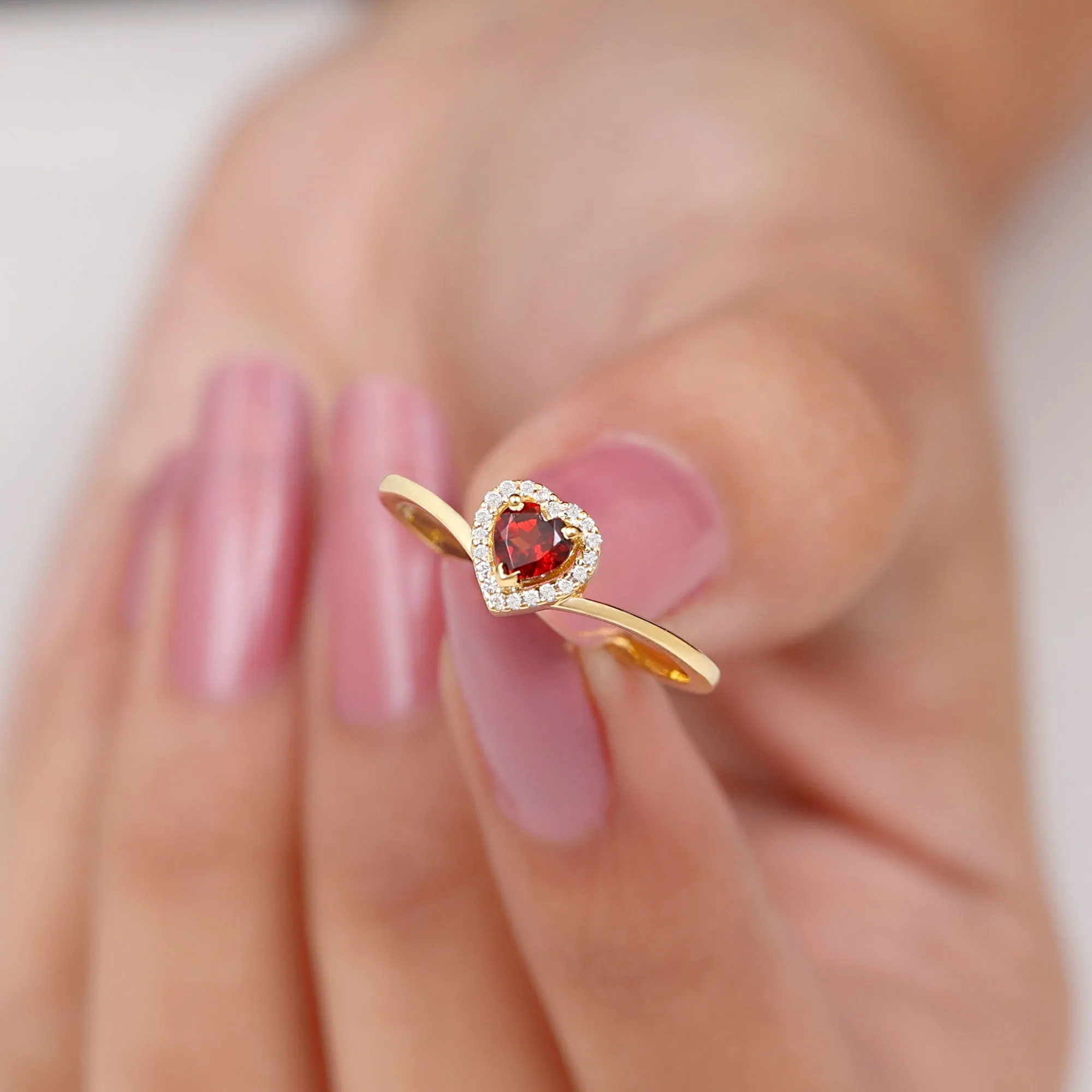 Herat Shape Garnet Promise Ring with Diamond