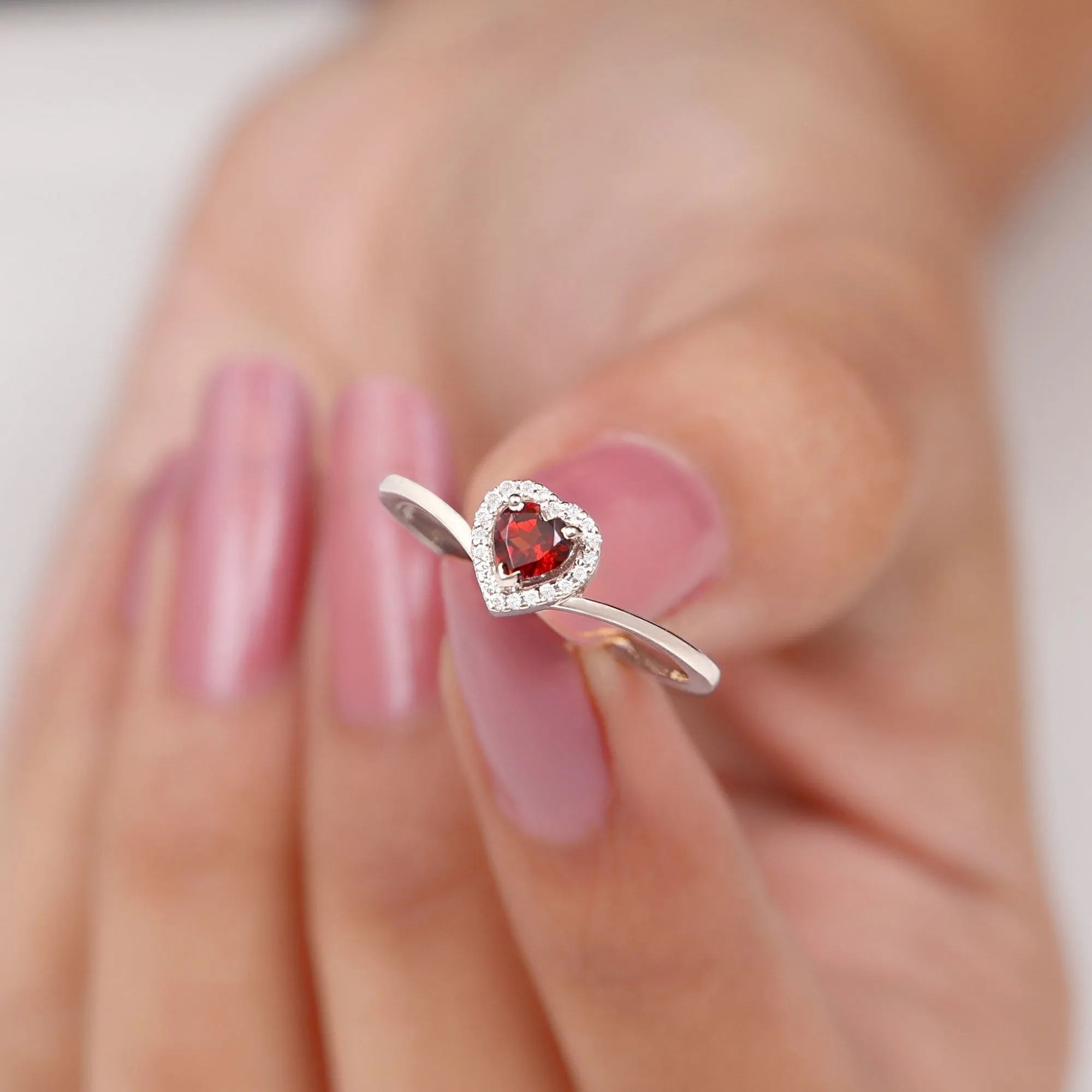 Herat Shape Garnet Promise Ring with Diamond