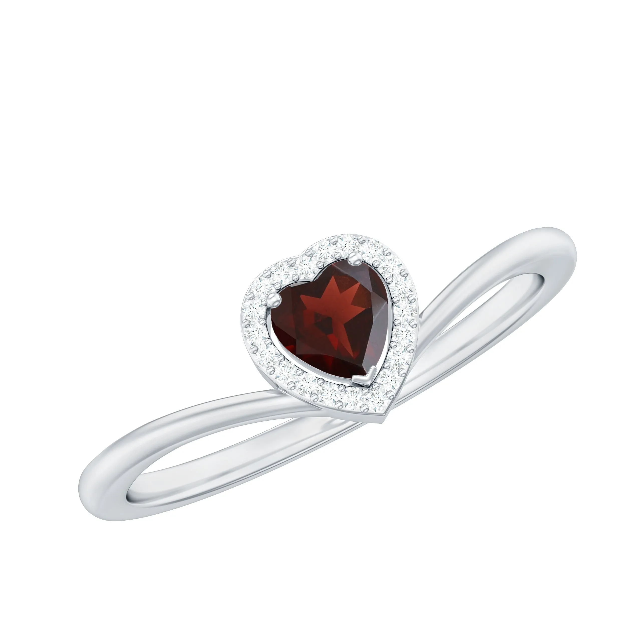 Herat Shape Garnet Promise Ring with Diamond