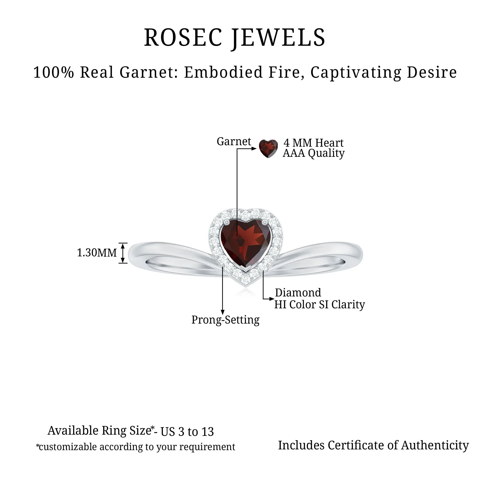 Herat Shape Garnet Promise Ring with Diamond