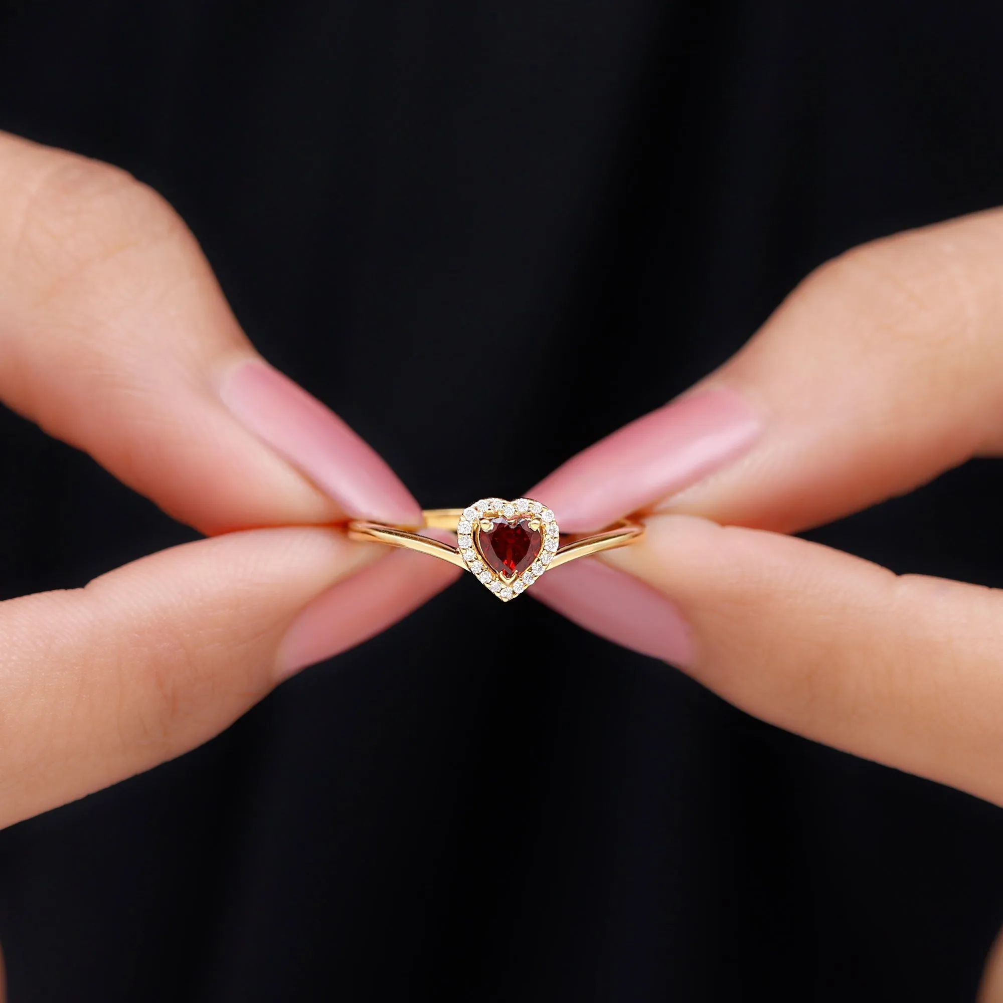 Herat Shape Garnet Promise Ring with Diamond