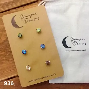 Hypoallergenic Stainless Steel 5mm Round CZ Earring Set 3 Pairs Gold Colour 936