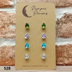 Hypoallergenic Stainless Steel CZ & Opalite Earring Set 4 Pairs Gold Colour -  528
