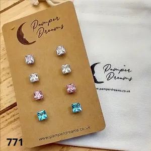 Hypoallergenic Stainless Steel CZ & Opalite Earring Set 4 Pairs Gold Colour -  771