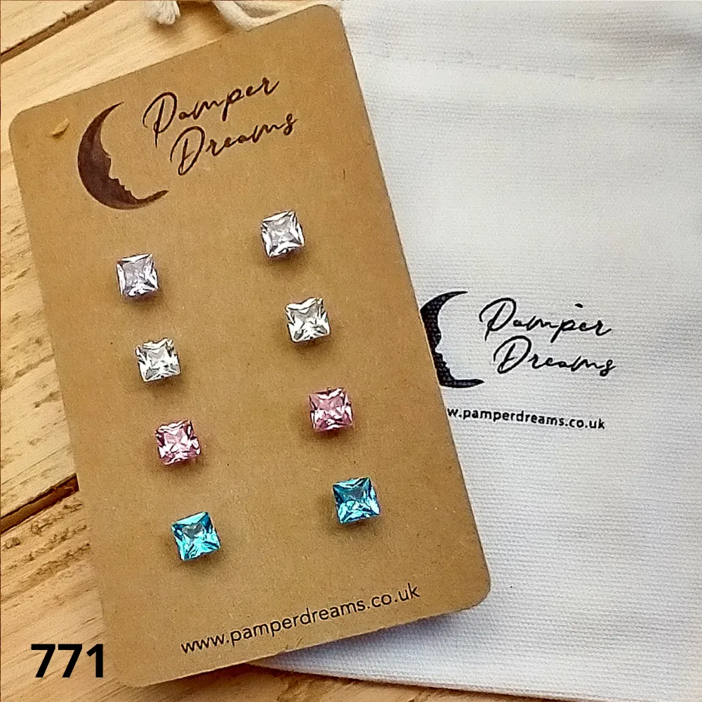 Hypoallergenic Stainless Steel CZ & Opalite Earring Set 4 Pairs Gold Colour -  771