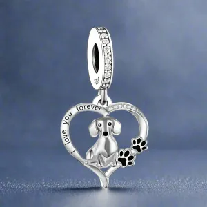 I Love you Dachshund Silver Charm