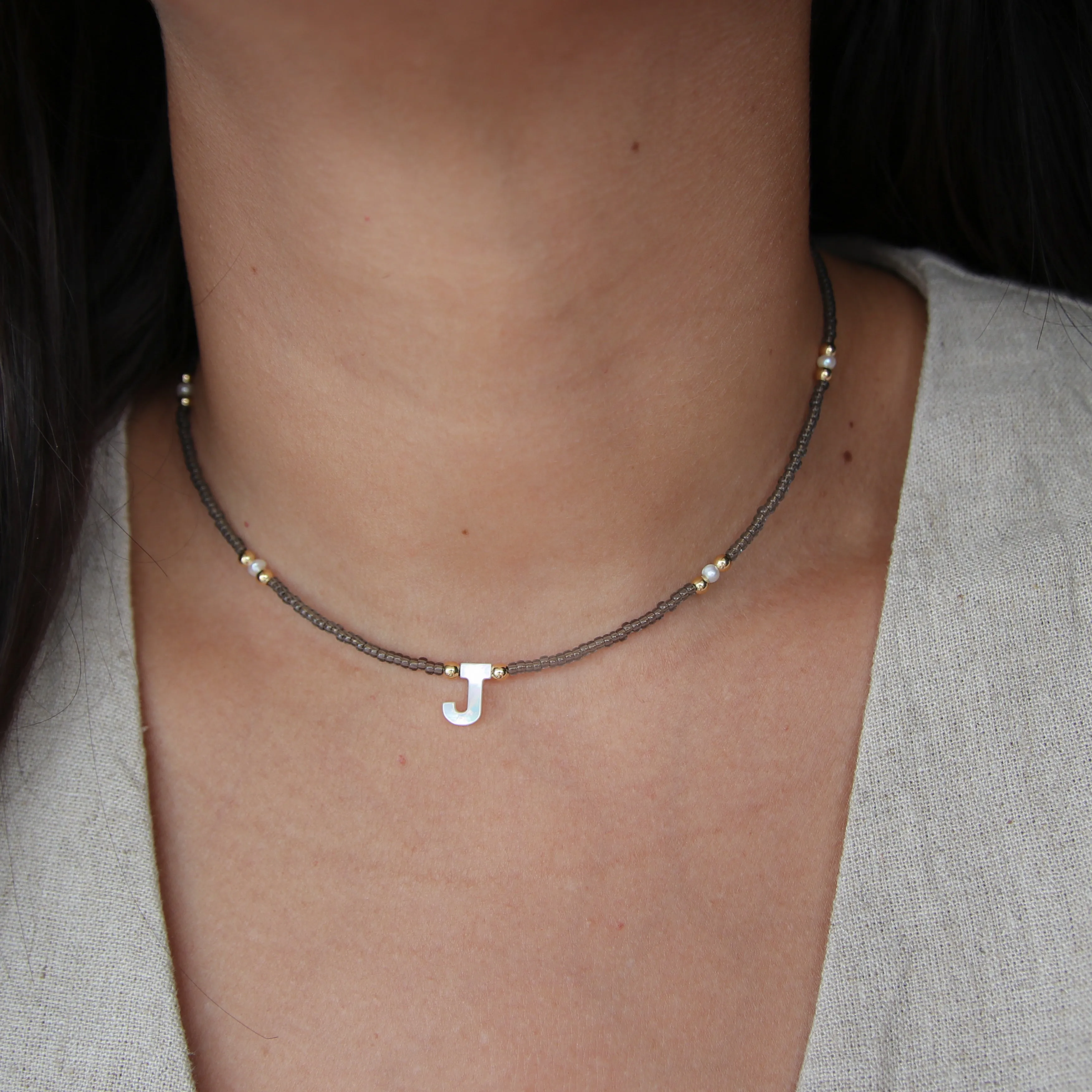 Initial Nacre Beaded Choker