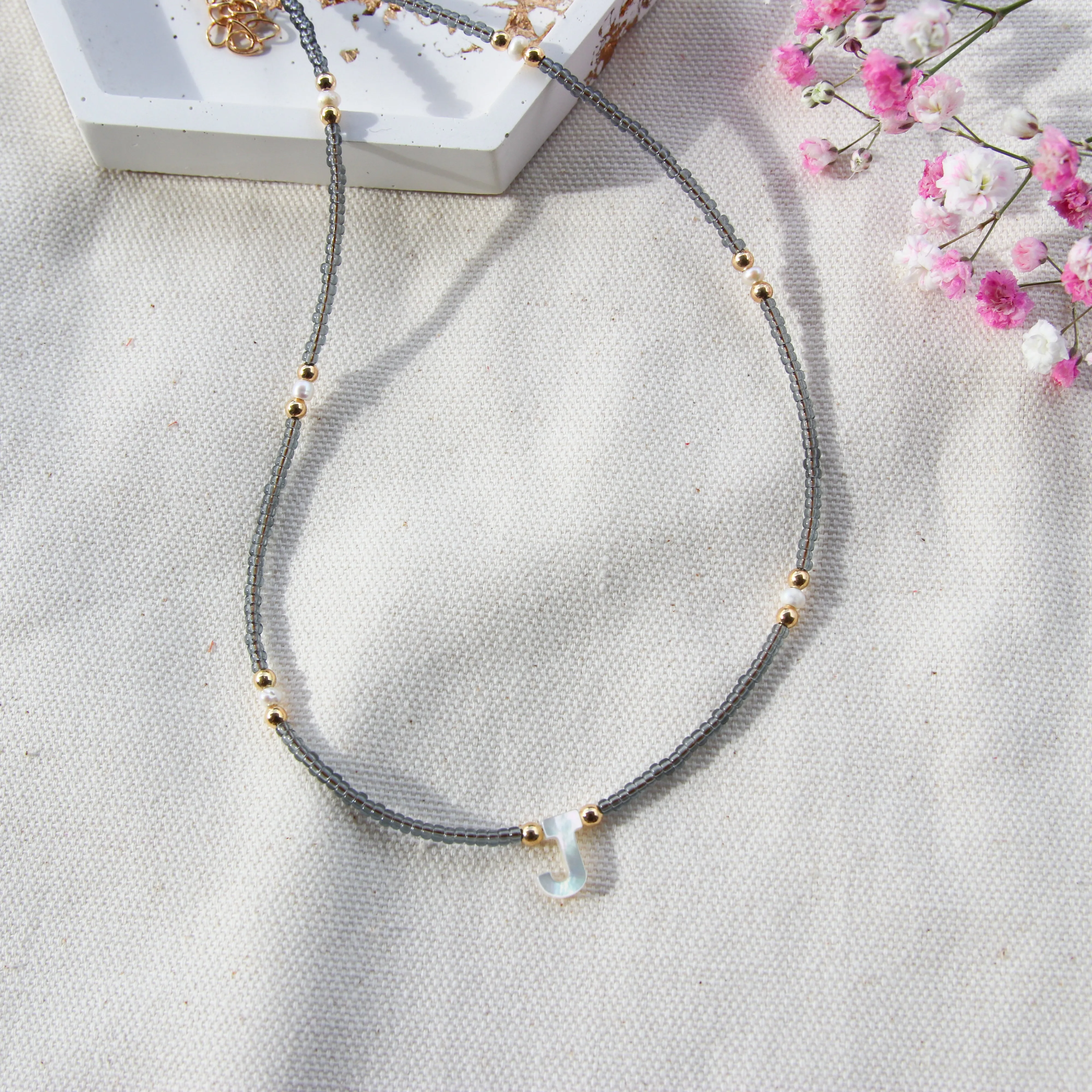 Initial Nacre Beaded Choker
