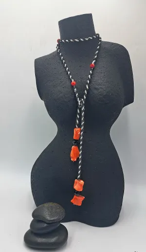 Intricately Handsewn Spiral Design, Seed Bead Necklace, Black & White Color