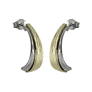 Israeli Mixed Metal Half Hoop Post Earrings