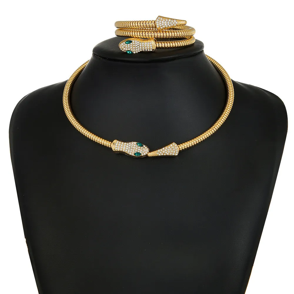 Jade Snake Zircon Necklace Bracelet Combo