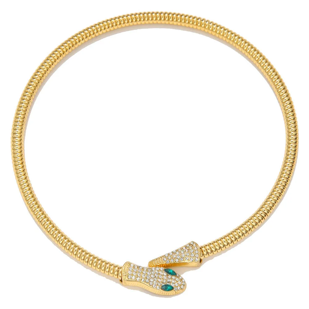 Jade Snake Zircon Necklace Bracelet Combo