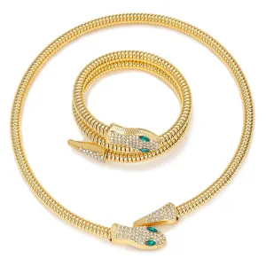 Jade Snake Zircon Necklace Bracelet Combo