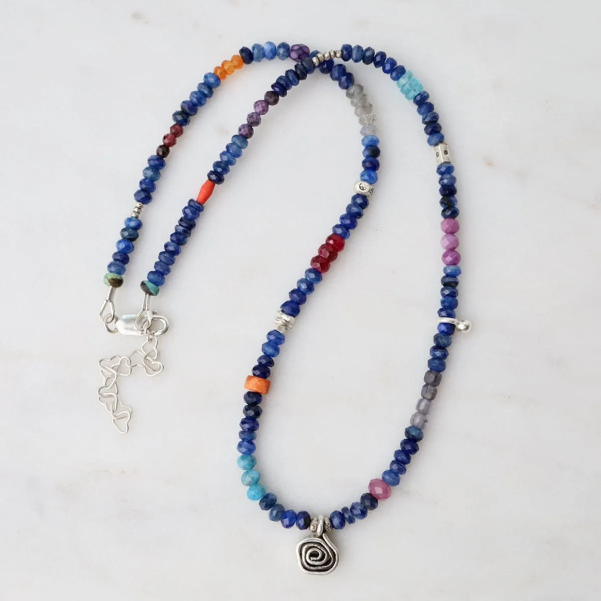 Kyanite with Spiral Rose Pendant Necklace