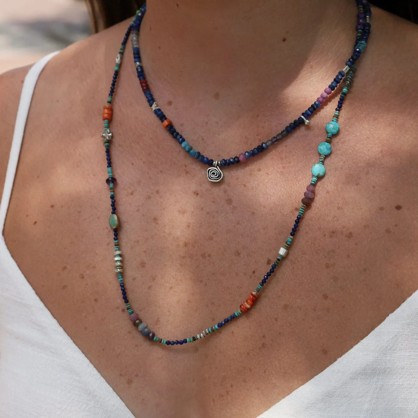 Kyanite with Spiral Rose Pendant Necklace