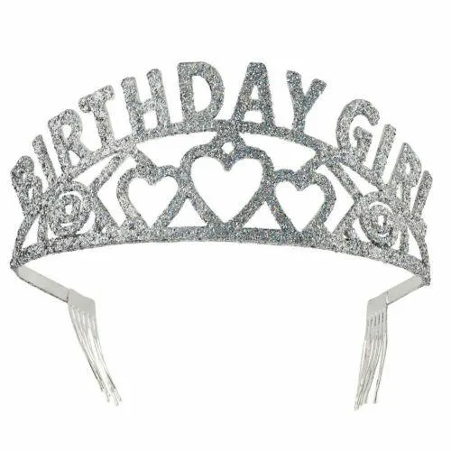 Ladies Girls Silver Birthday Girl Glitter Tiara Princess Fairy Queen Fancy Dress