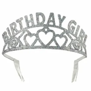 Ladies Girls Silver Birthday Girl Glitter Tiara Princess Fairy Queen Fancy Dress