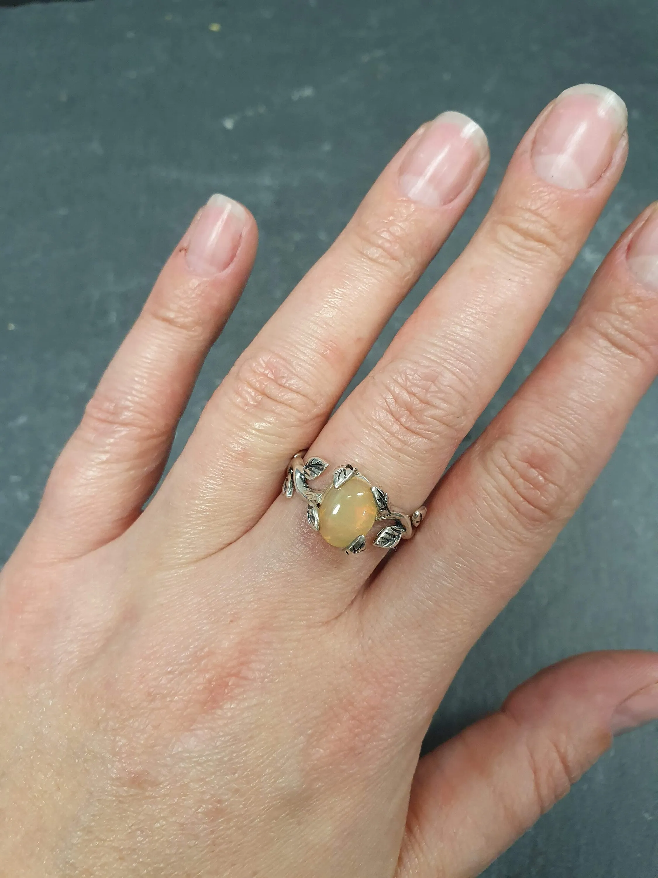 Leaf Opal Ring - Natural Opal Ring - October Birthstone Band