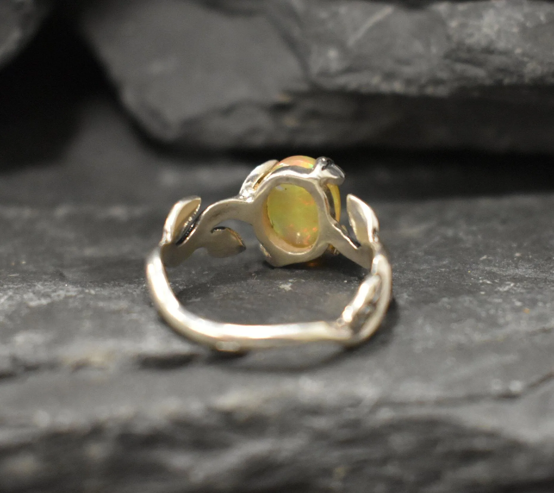 Leaf Opal Ring - Natural Opal Ring - October Birthstone Band