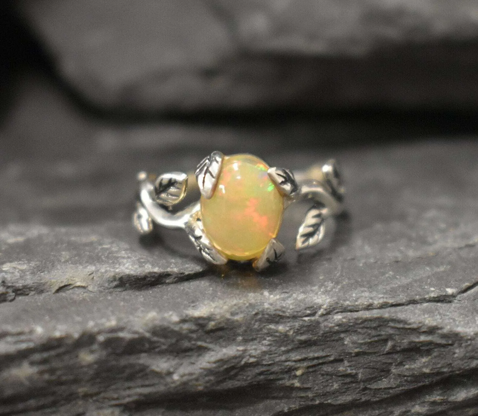 Leaf Opal Ring - Natural Opal Ring - October Birthstone Band