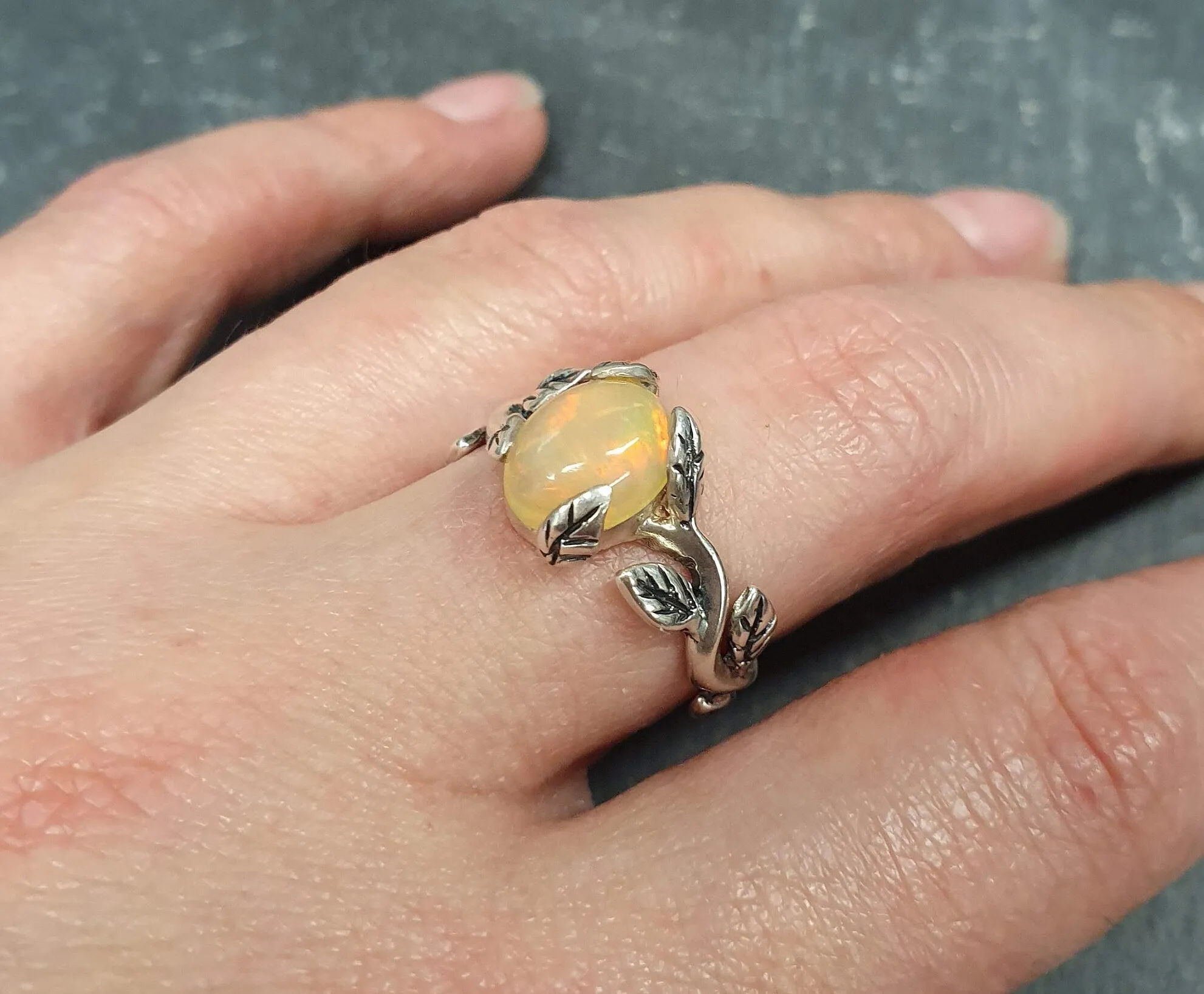 Leaf Opal Ring - Natural Opal Ring - October Birthstone Band