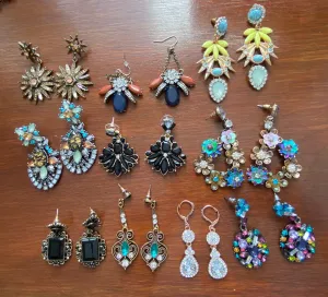 Lot of Statement Earrings Pierced Rhinestone Drop Dangly Chandelier Pageant