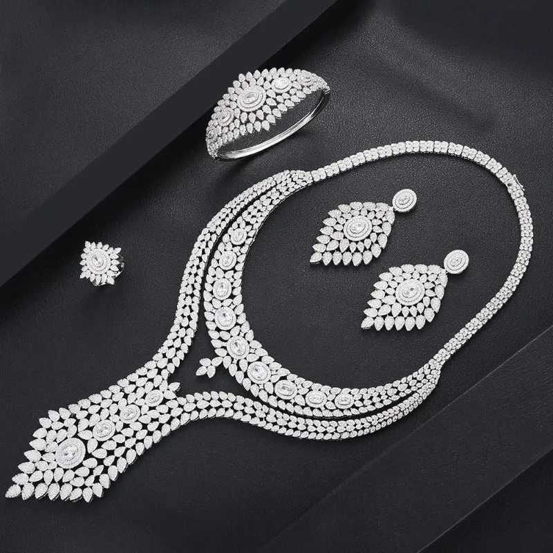 Luxury Double Layer African Jewelry sets Women Wedding Zircon Jewelry Set