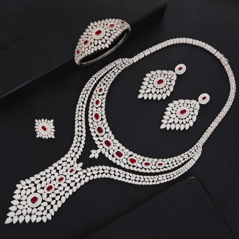 Luxury Double Layer African Jewelry sets Women Wedding Zircon Jewelry Set