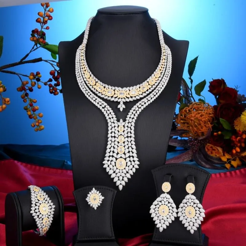 Luxury Double Layer African Jewelry sets Women Wedding Zircon Jewelry Set