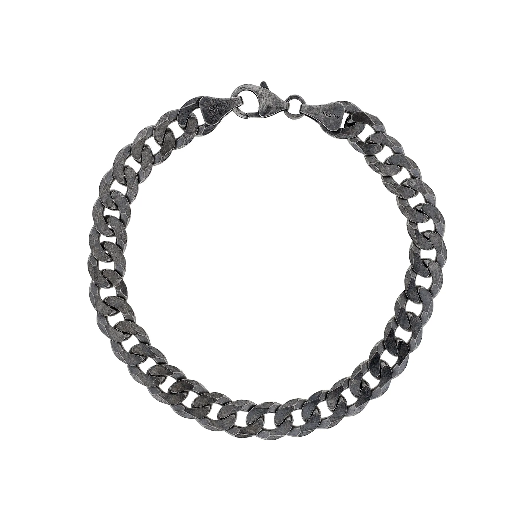 Men's Oxidised Silver Curb Link Wrist Chain