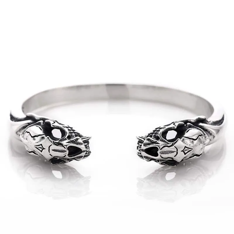 Men's S925 Sterling Silver Beast Skull Bracelet