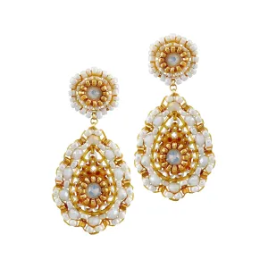 MIGUEL ASES ANNIE GOLD AND WHITE TEARDROP EARRINGS