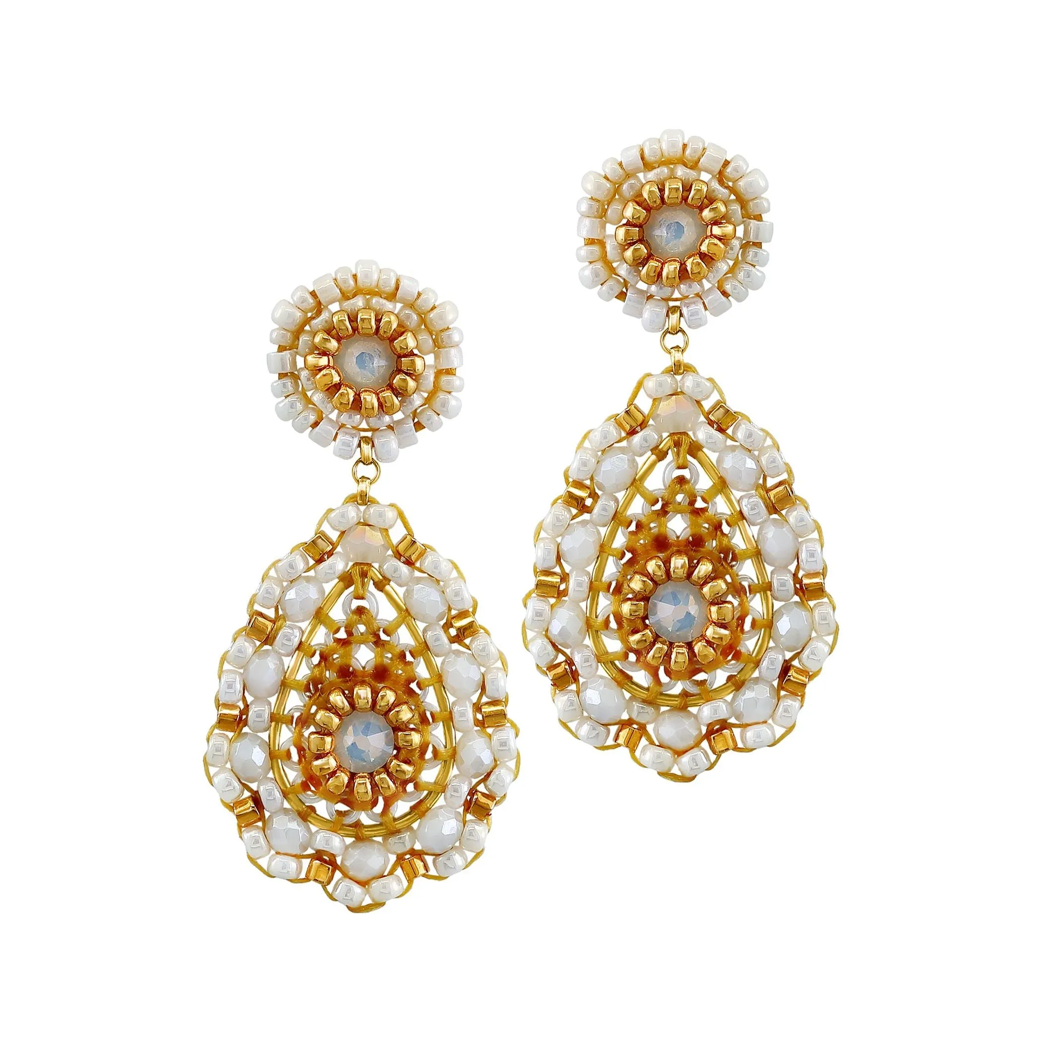 MIGUEL ASES ANNIE GOLD AND WHITE TEARDROP EARRINGS